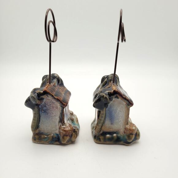 Ceramic Beach Cottage Photo Memo Holders Set of 2 w/ Palm Trees & Shells Coastal - Picture 2 of 8